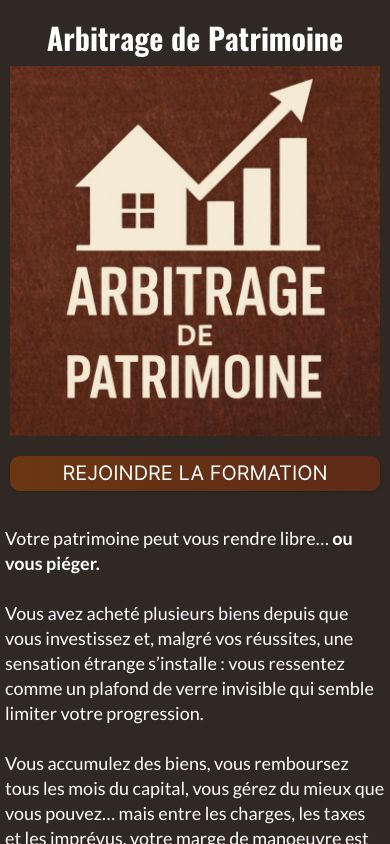 Arbitrage de Patrimoine : page d’accueil sur mobile