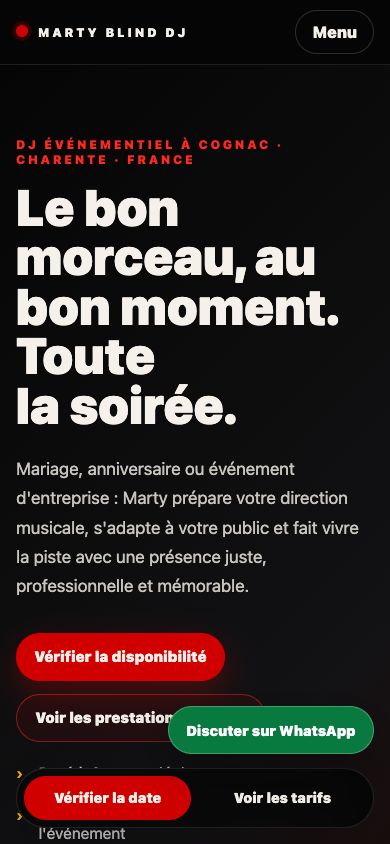 Marty Blind DJ : page d’accueil sur mobile
