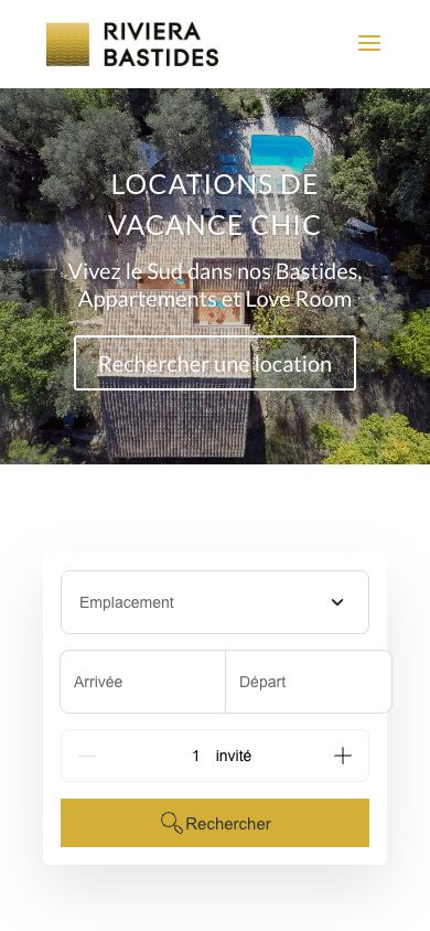 Riviera Bastides : page d’accueil sur mobile