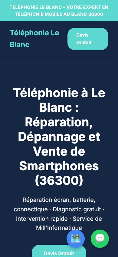 Téléphonie Le Blanc : page d’accueil sur mobile